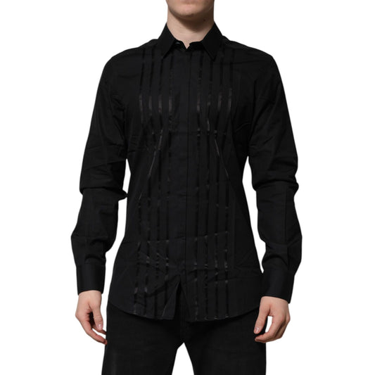 Dolce & Gabbana Black GOLD Long Sleeves Men Formal Dress Shirt