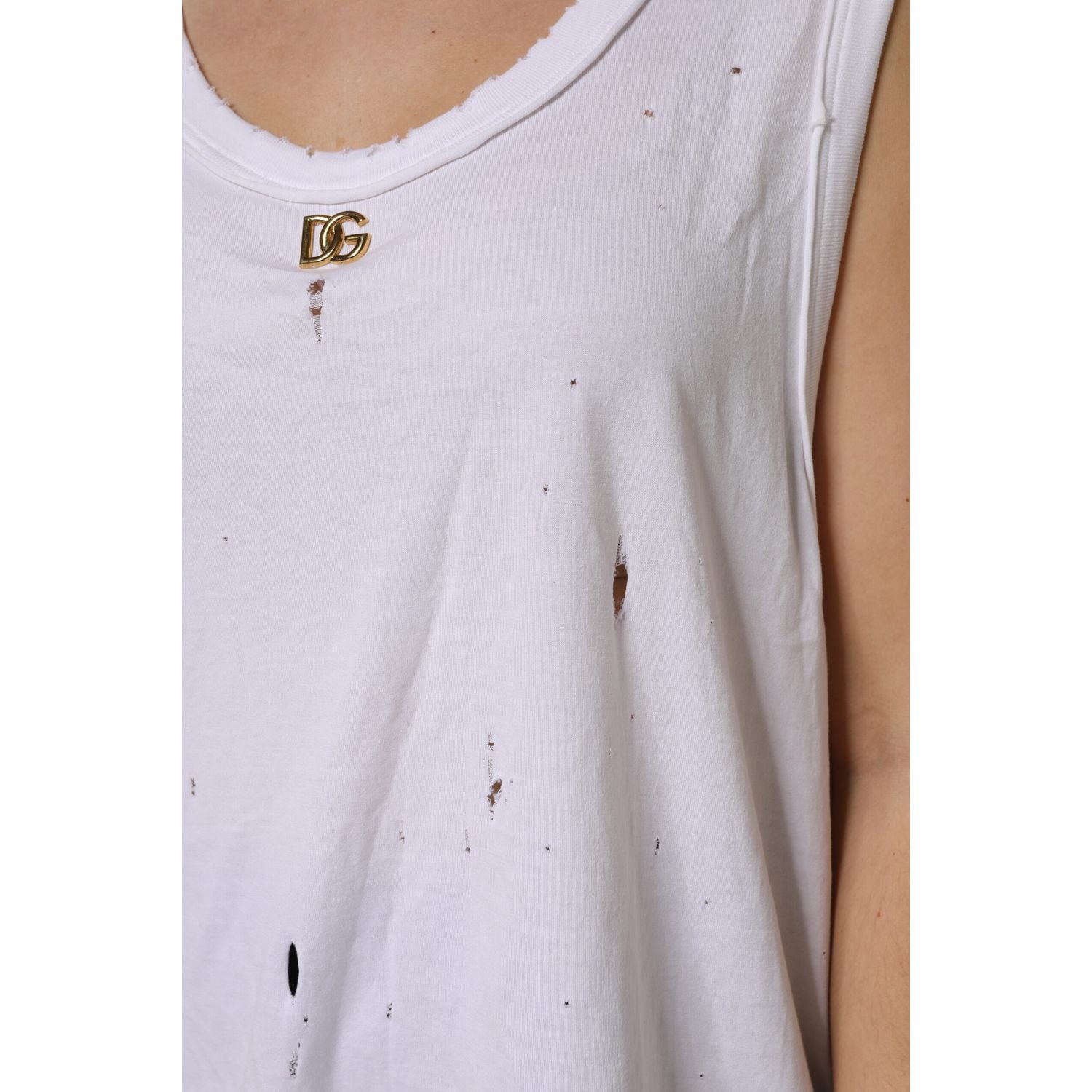 Dolce & Gabbana White Cotton Sleeveless Round Neck Tank Top