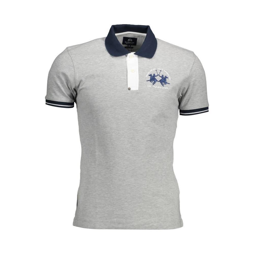 La Martina Gray Cotton Men Polo Shirt LA-12178-XXL