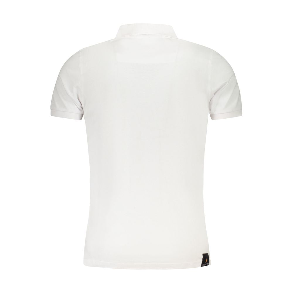 Back view of Accademia Militare White Cotton Polo Shirt with short sleeves, three buttons, and Accademia Tricolore logo print.