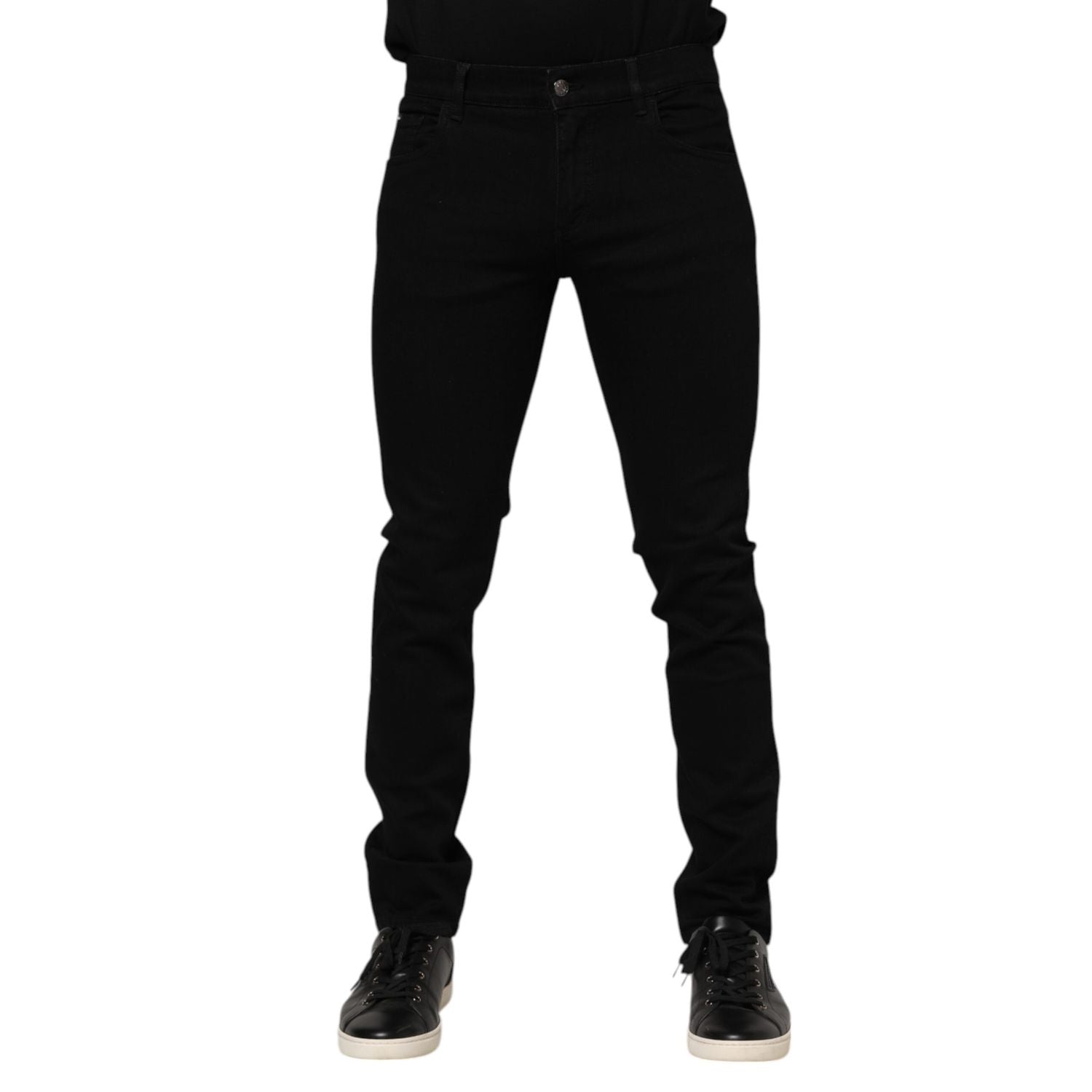 Dolce & Gabbana Dark Blue Cotton Logo Plaque GOLD Denim Jeans