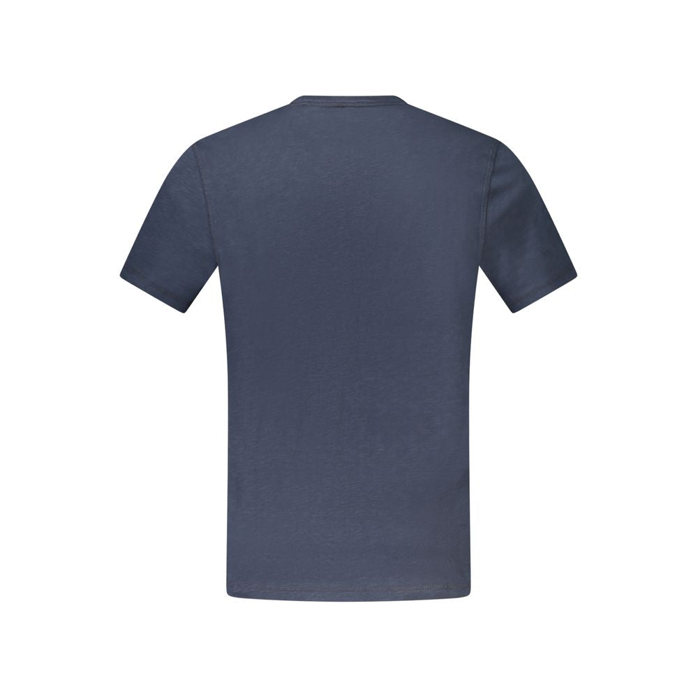 Back view of Hugo Boss Blue Cotton T-Shirt with short sleeves, crew neck, and logo print.