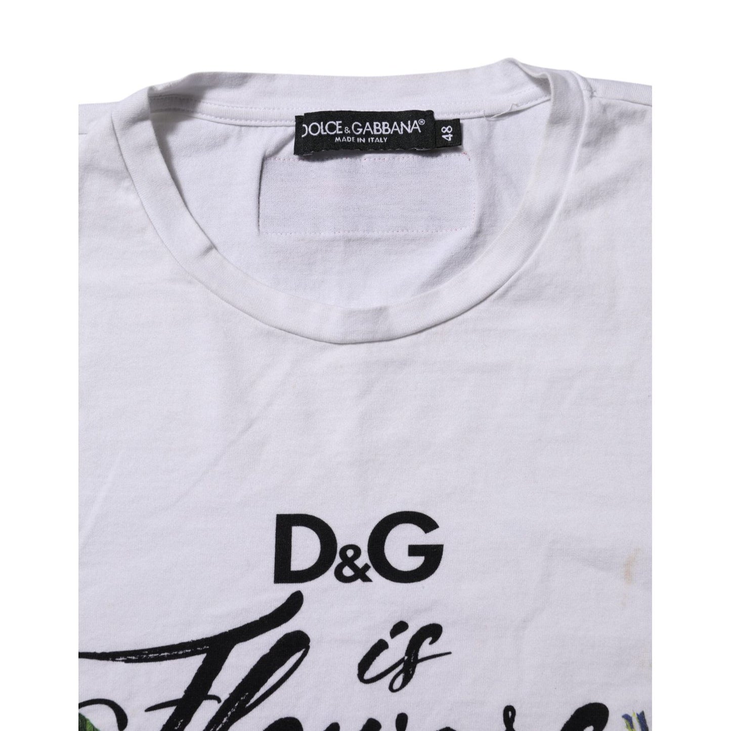 Dolce & Gabbana White Printed Cotton Short Sleeves T-shirt