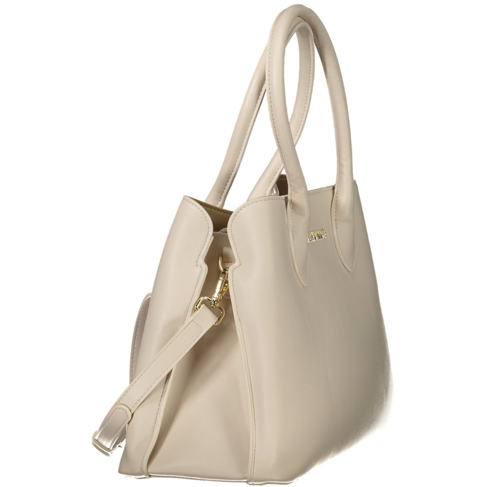 Mario Valentino Beige Polyethylene Women Handbag with detachable shoulder strap and protective feet for modern elegance.