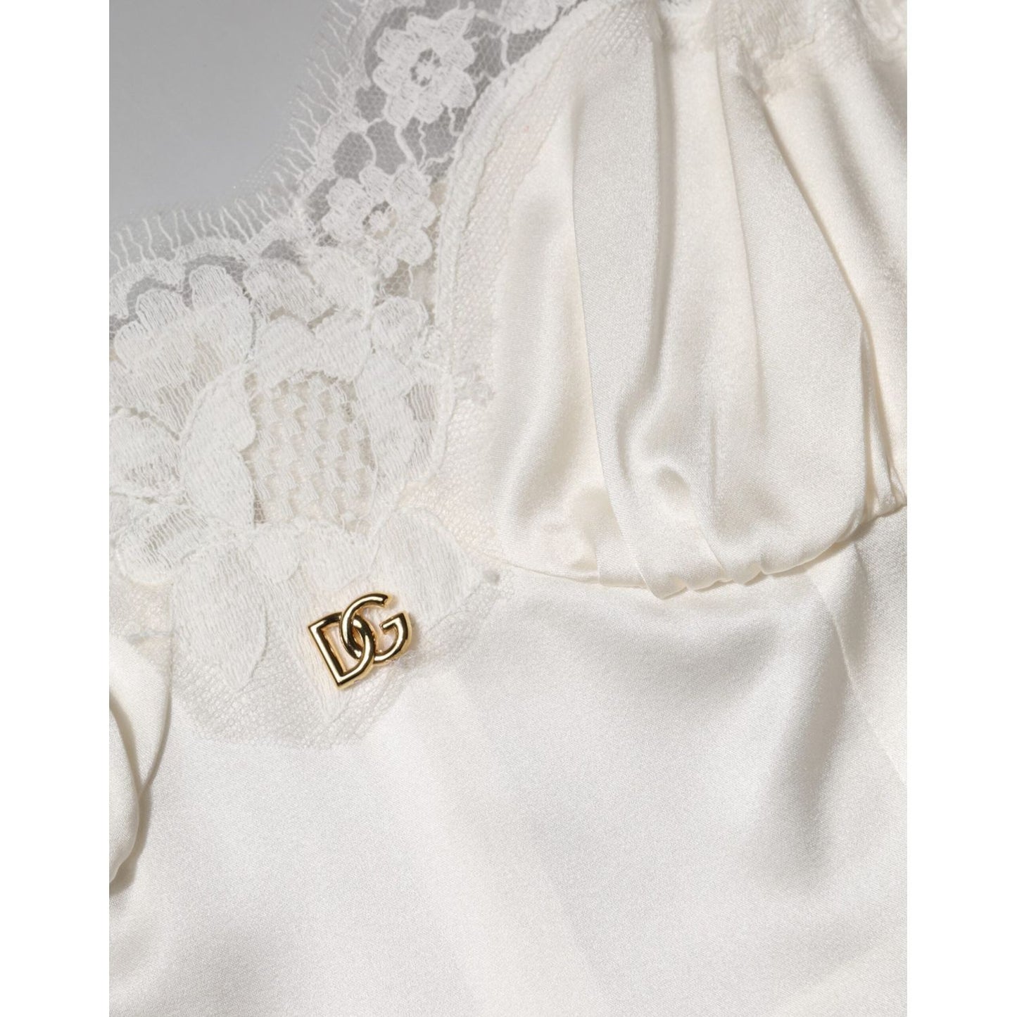 Dolce & Gabbana White Lace DG Logo Silk Dress Sleepwear DR81796-46
