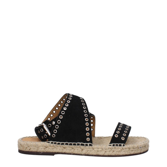 Isabel Marant Black Leather Flat Sandals with studs, buckle closure, and open toe design, featuring leather sole. MPN: EP0003FAB1C02S01BK