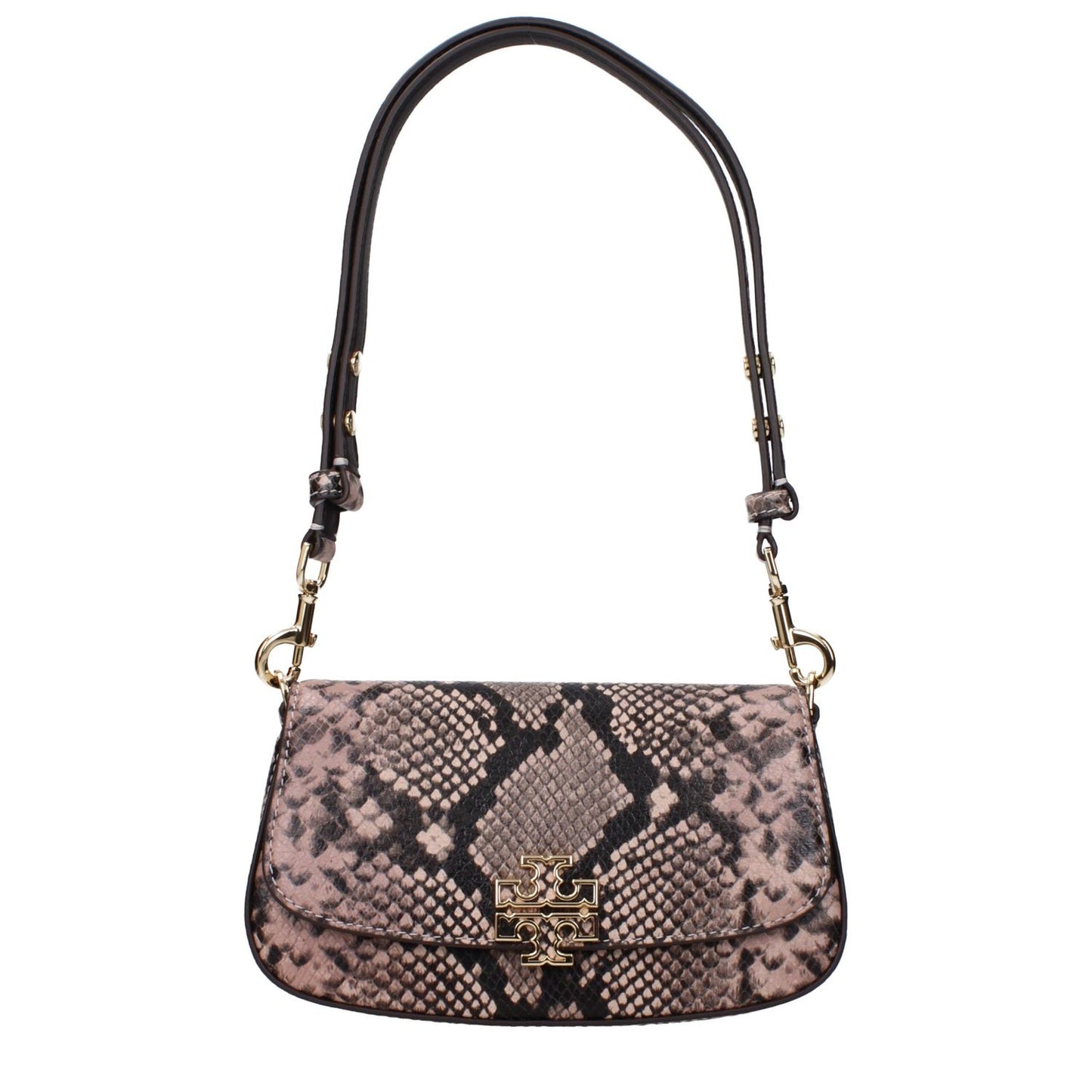Tory Burch Pink Leather Shoulder Bag with front logo and adjustable, removable straps in a stylish design.