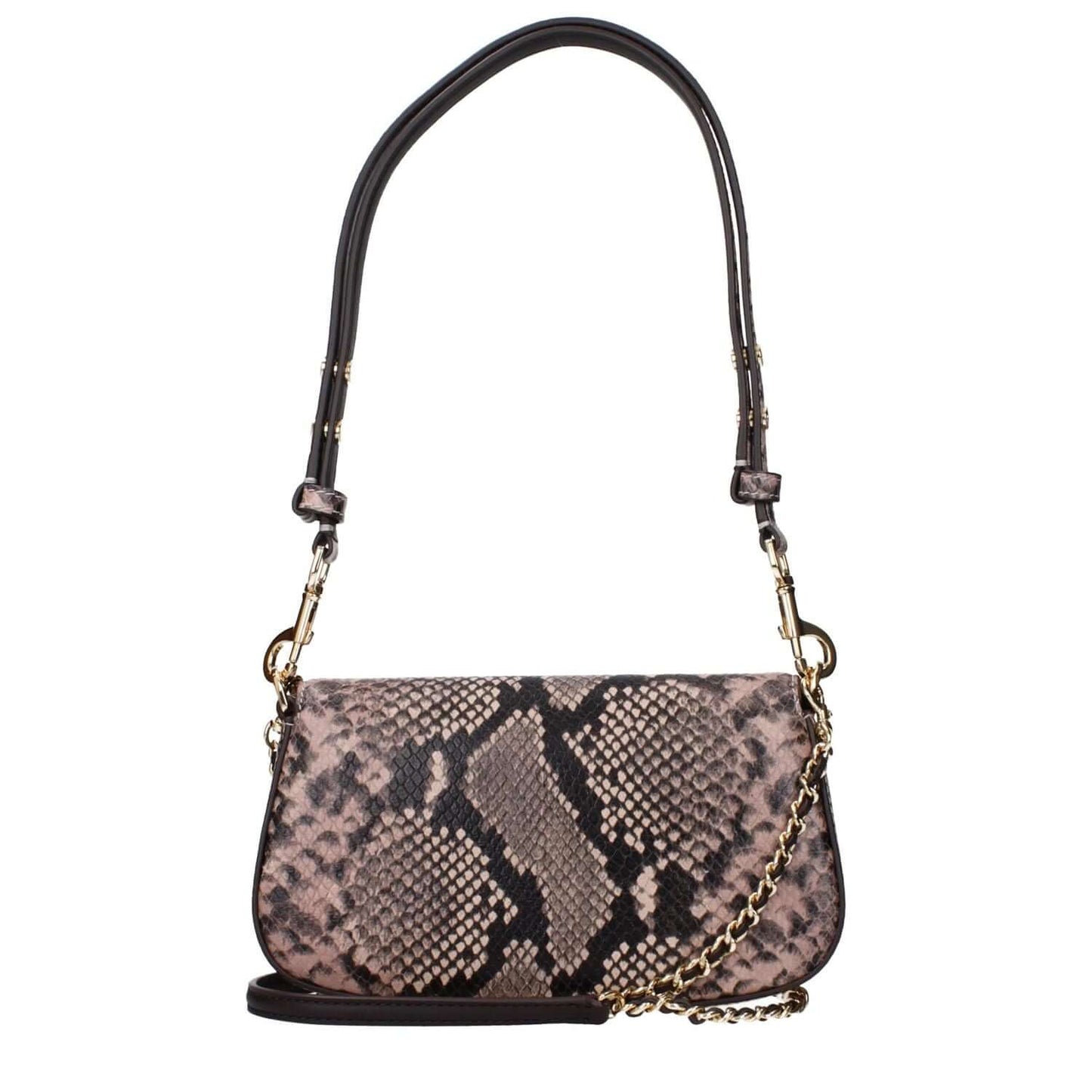Tory Burch Pink Leather Shoulder Bag with snake print design and adjustable, removable handle.