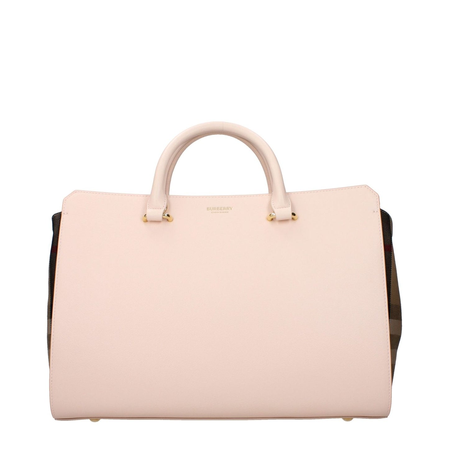 Burberry Pink Leather Handbag with front logo, adjustable and removable shoulder strap, ideal for fashion enthusiasts.
