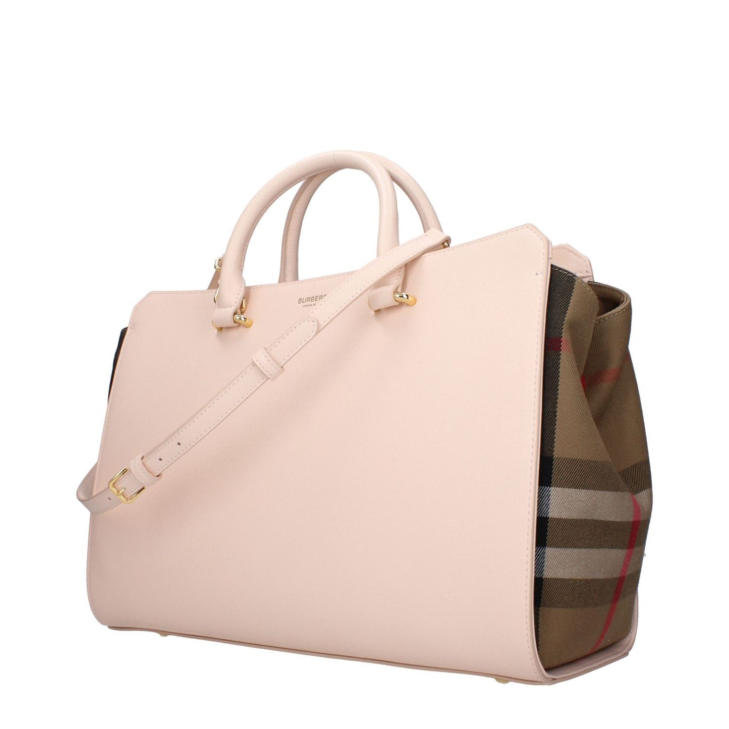 Burberry Pink Leather Handbag with adjustable and removable shoulder strap, featuring a front logo.
