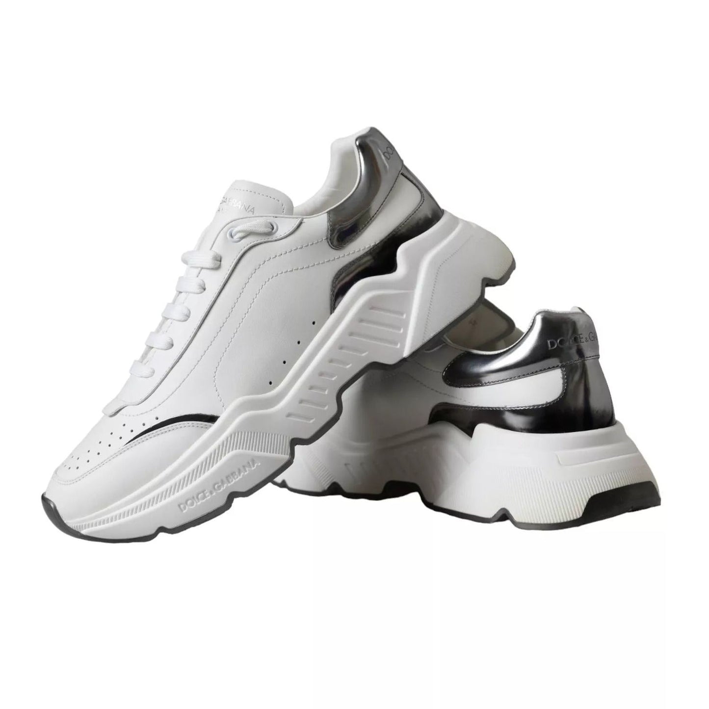 Dolce & Gabbana White Silver Leather Sport DAYMASTER Sneakers MV5692-40.5