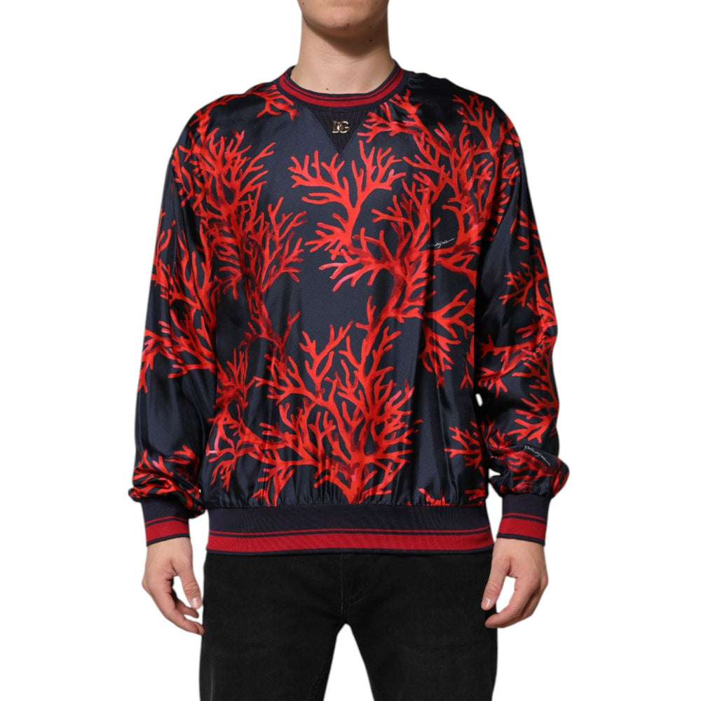 Dolce & Gabbana Navy Red Silk Coral Print Pullover Sweater TSH90635-52