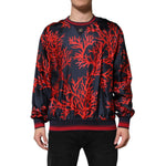 Dolce & Gabbana Navy Red Silk Coral Print Pullover Sweater TSH90635-52