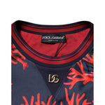 Dolce & Gabbana Navy Red Silk Coral Print Pullover Sweater TSH90635-52