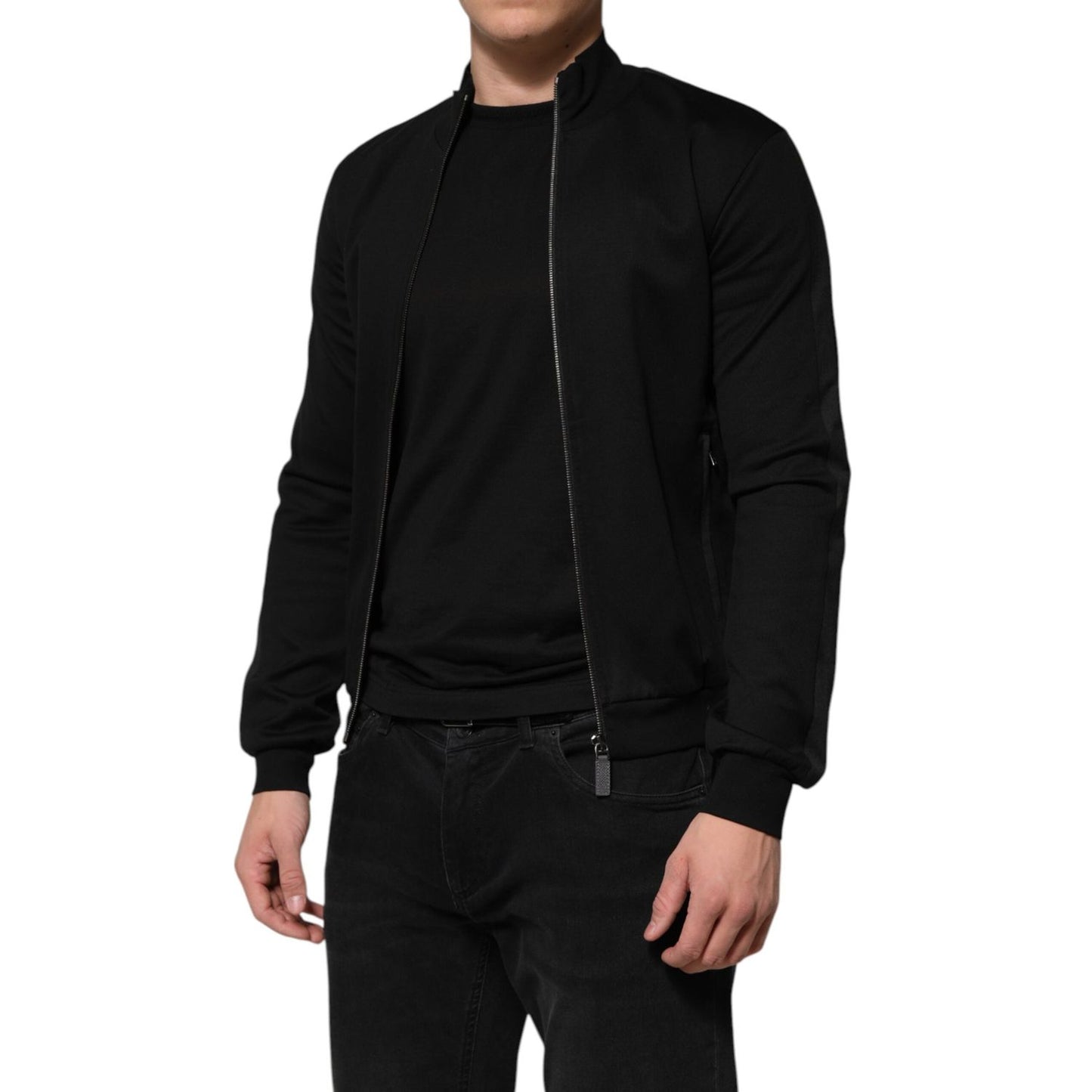 Dolce & Gabbana Black Cotton Logo Full Zip Men Bomber Jacket TSH90780-44