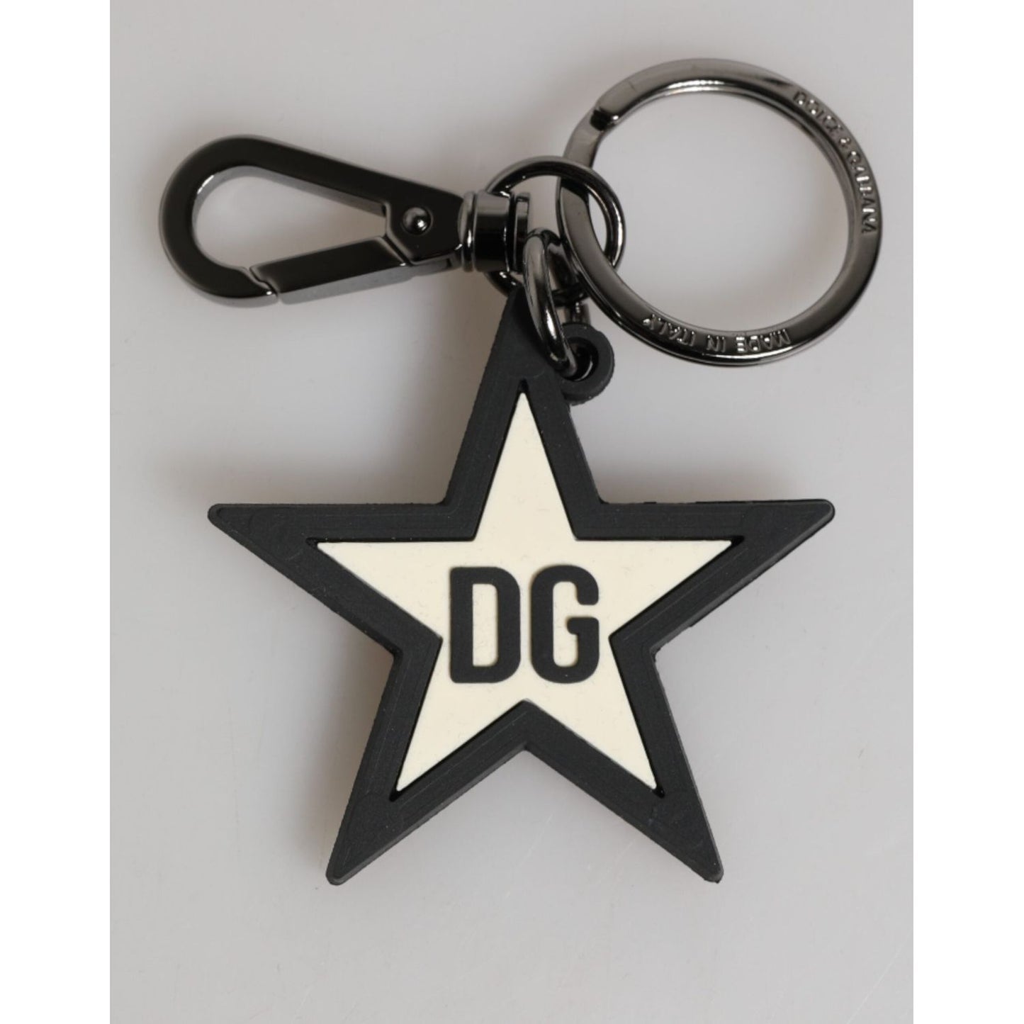 Dolce & Gabbana White Black DG Logo Star Rubber Men's Keychain Keyring SMY11226