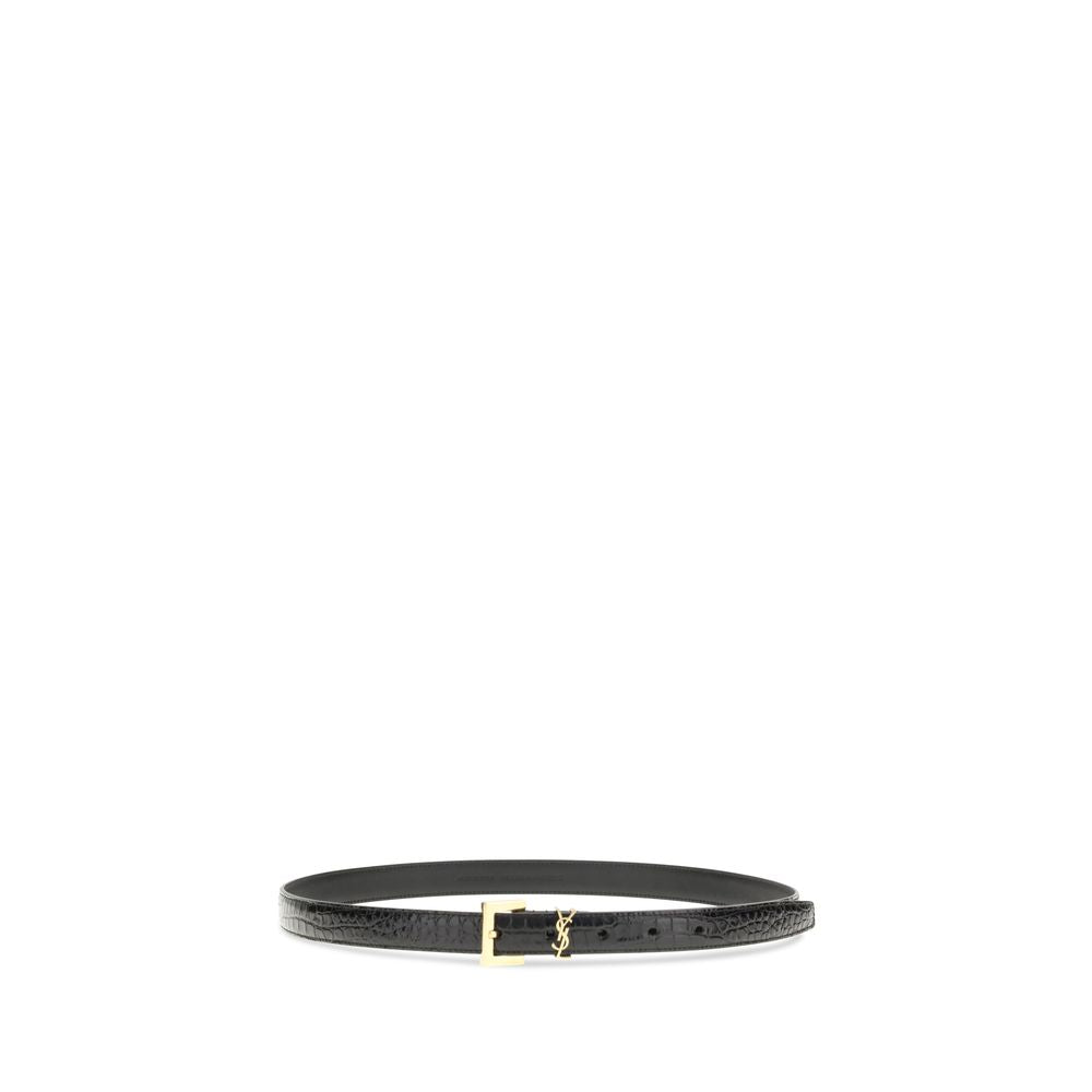 Saint Laurent Crocodile-effect Cassandre Belt SA-554465DND0J1000-85 CM / 34 INCHES