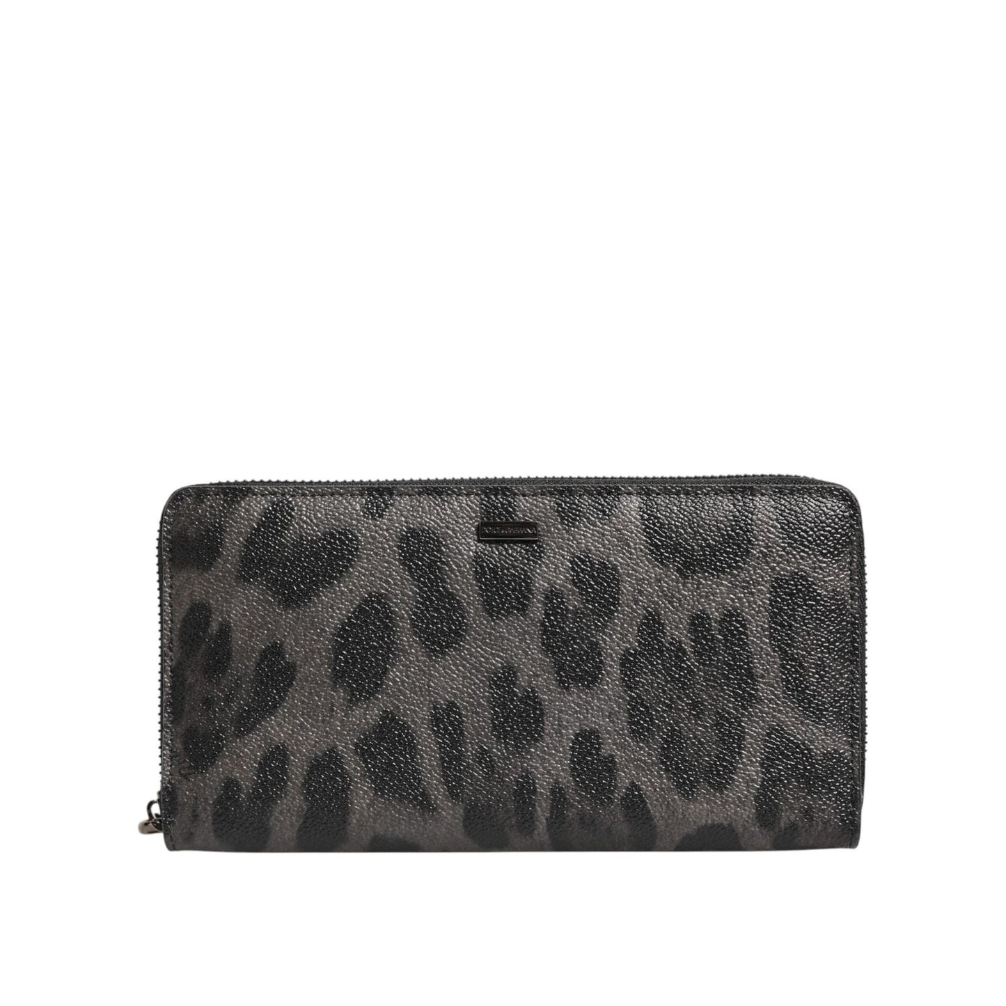 Dolce & Gabbana Black Gray Leopard Leather Zip Around Continental Wallet BAG4691