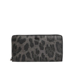 Dolce & Gabbana Black Gray Leopard Leather Zip Around Continental Wallet BAG4691