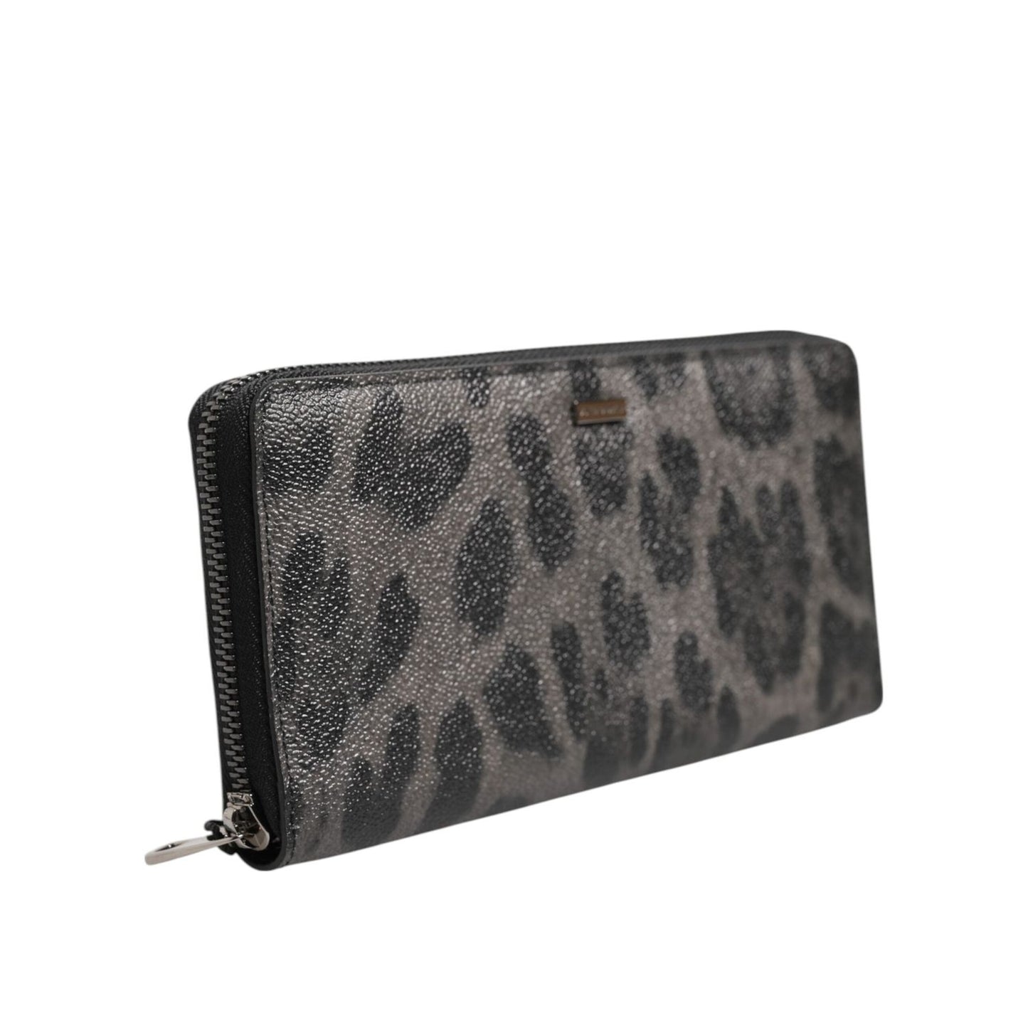 Dolce & Gabbana Black Gray Leopard Leather Zip Around Continental Wallet BAG4691