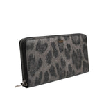 Dolce & Gabbana Black Gray Leopard Leather Zip Around Continental Wallet BAG4691