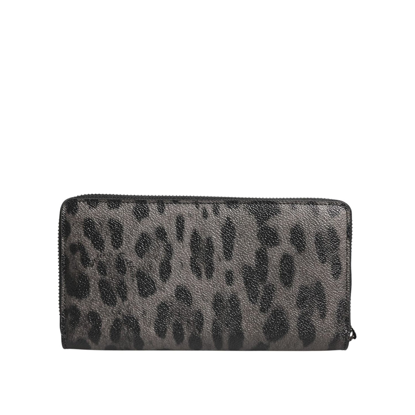 Dolce & Gabbana Black Gray Leopard Leather Zip Around Continental Wallet BAG4691