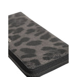 Dolce & Gabbana Black Gray Leopard Leather Zip Around Continental Wallet BAG4691
