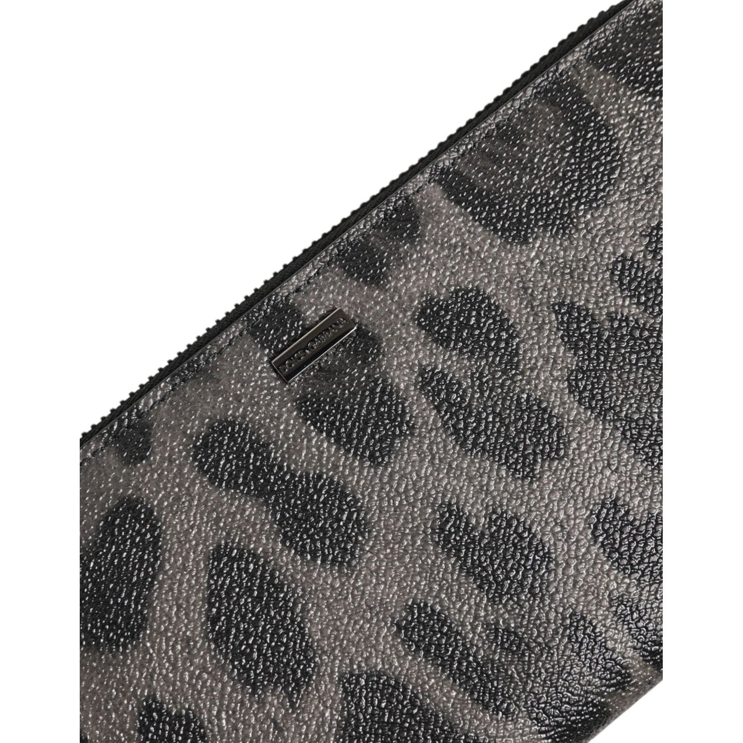 Dolce & Gabbana Black Gray Leopard Leather Zip Around Continental Wallet BAG4691
