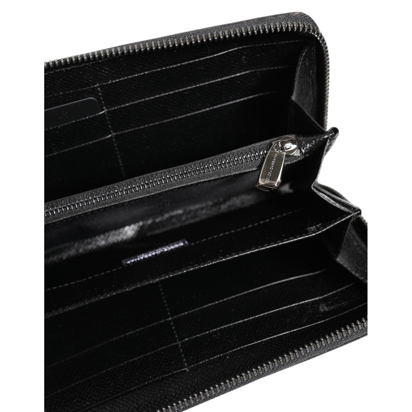 Dolce & Gabbana Black Gray Leopard Leather Zip Around Continental Wallet BAG4691