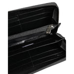 Dolce & Gabbana Black Gray Leopard Leather Zip Around Continental Wallet BAG4691