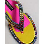 Dolce & Gabbana Multicolor Rhinestone Flip Flop Flat Sandals Shoes
