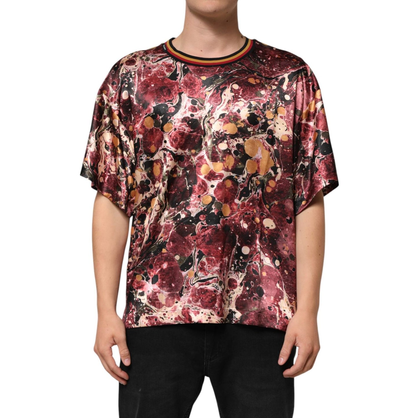 Dolce & Gabbana Multicolor Polyester Marble Print Oversize T-shirt TSH91306-S