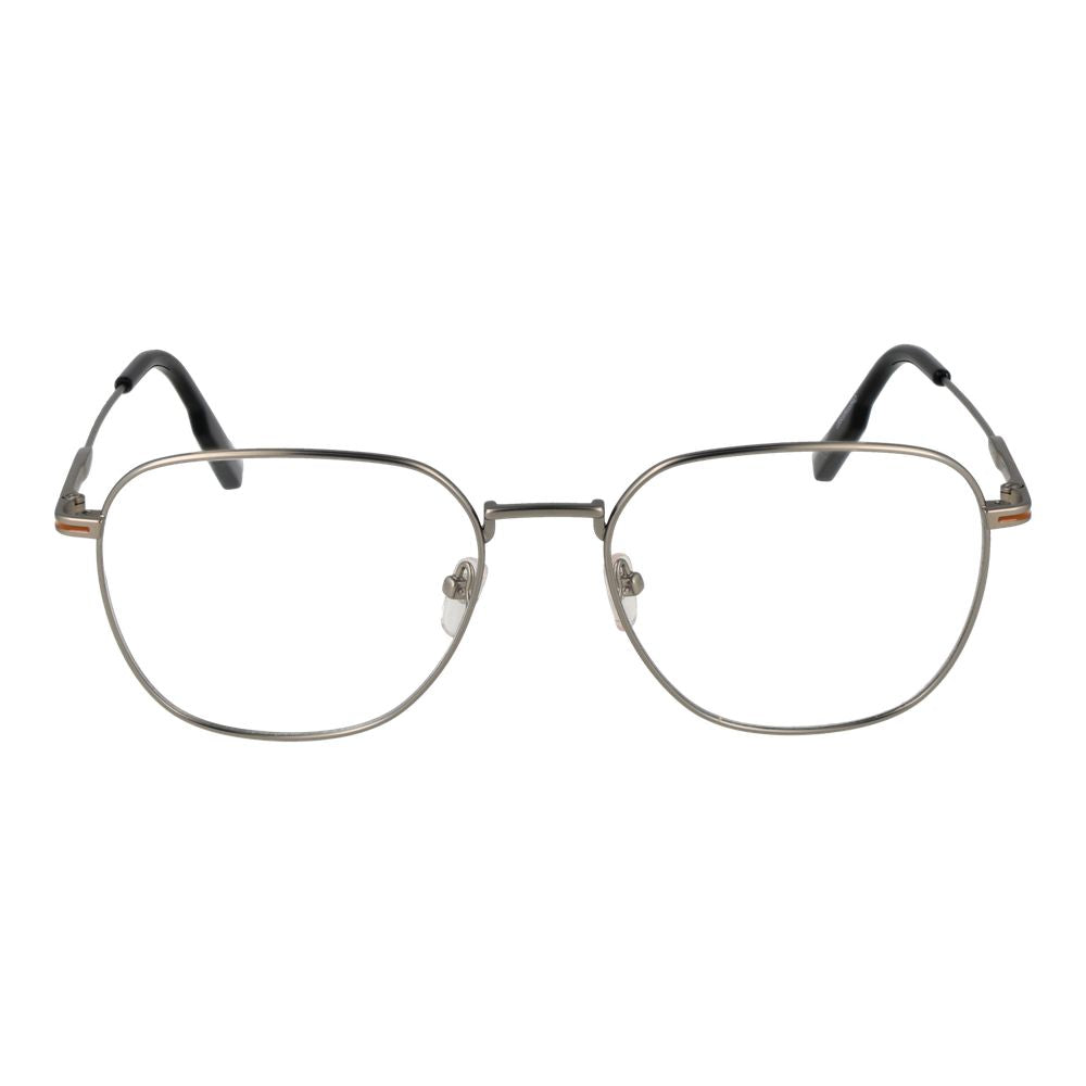 Ermenegildo Zegna Silver Men Glasses Frame in titanium, full-rim geometric style, demo lenses, 54-18-145 size, includes branded case
