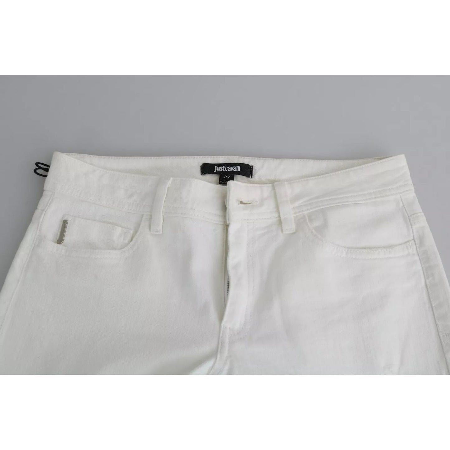 Just Cavalli White Cotton Slim Fit Mid Waist Skinny Trouser Jeans