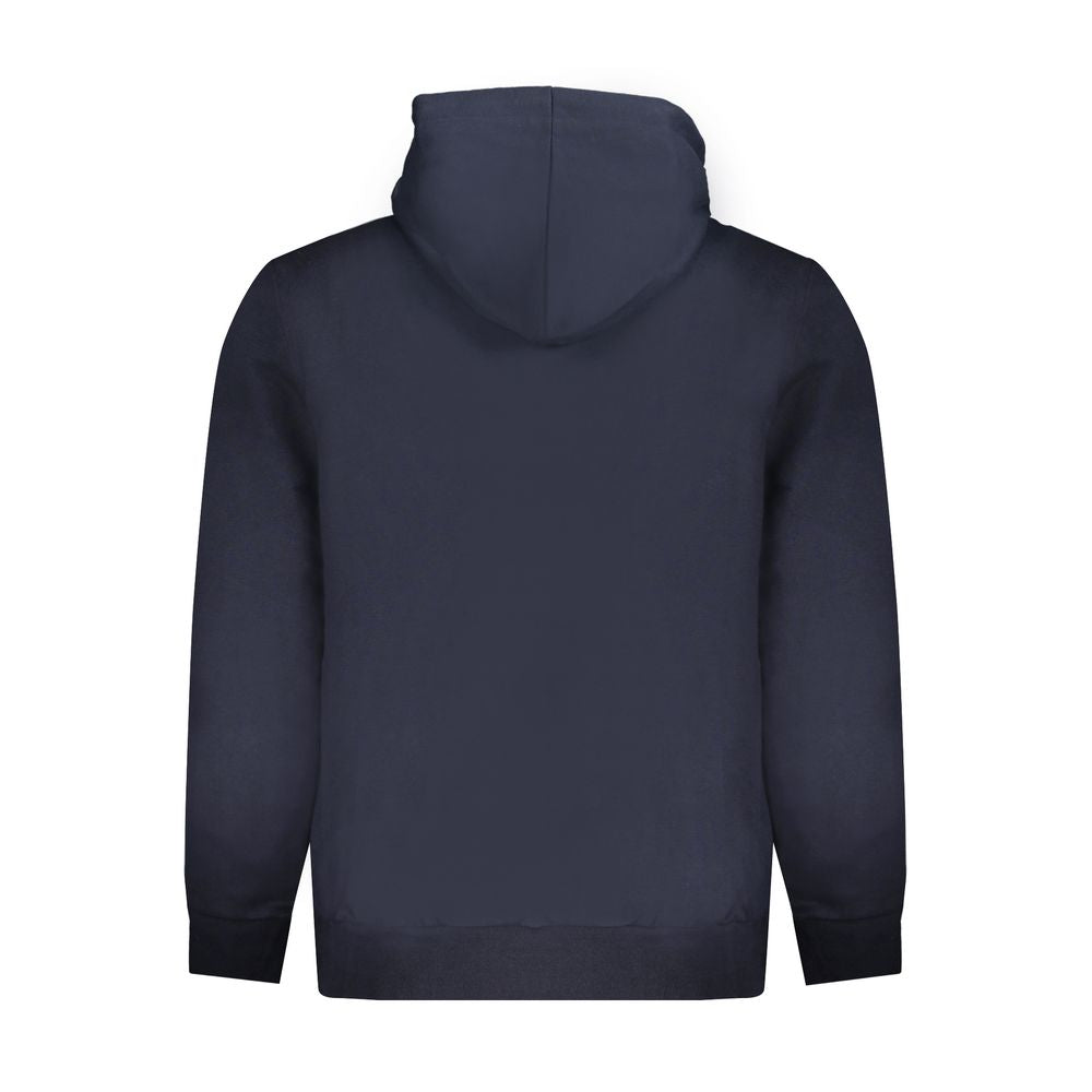 Rear view of Timberland Blue Cotton Men Sweater showcasing hoodie and relaxed fit