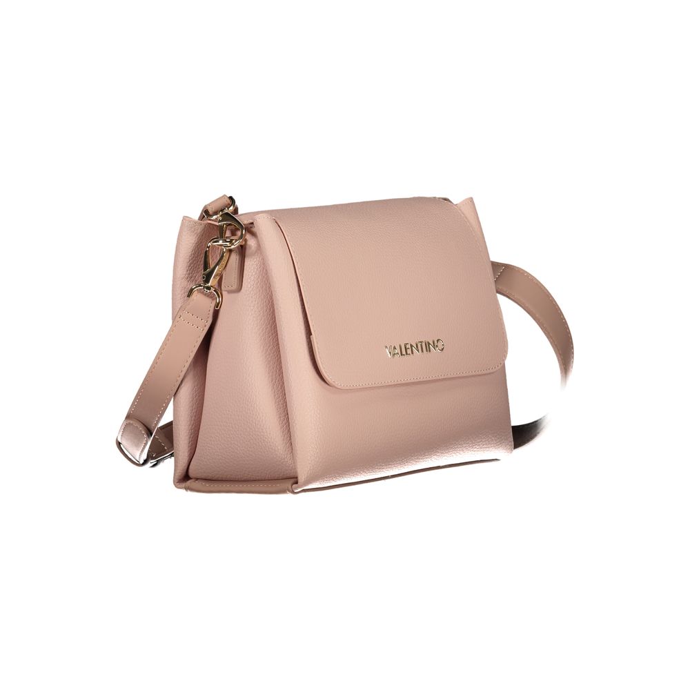 Mario Valentino Pink Polyethylene Handbag with removable shoulder handle, dual compartments, contrasting details, and logo