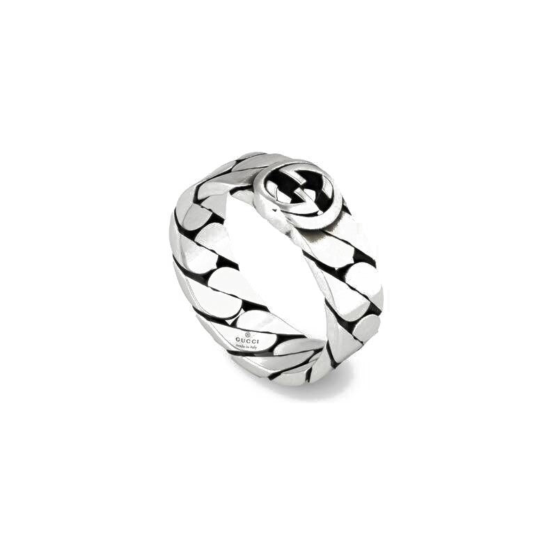ANELLI GUCCI MOD. YBC661513001 silver ring with logo design on white background