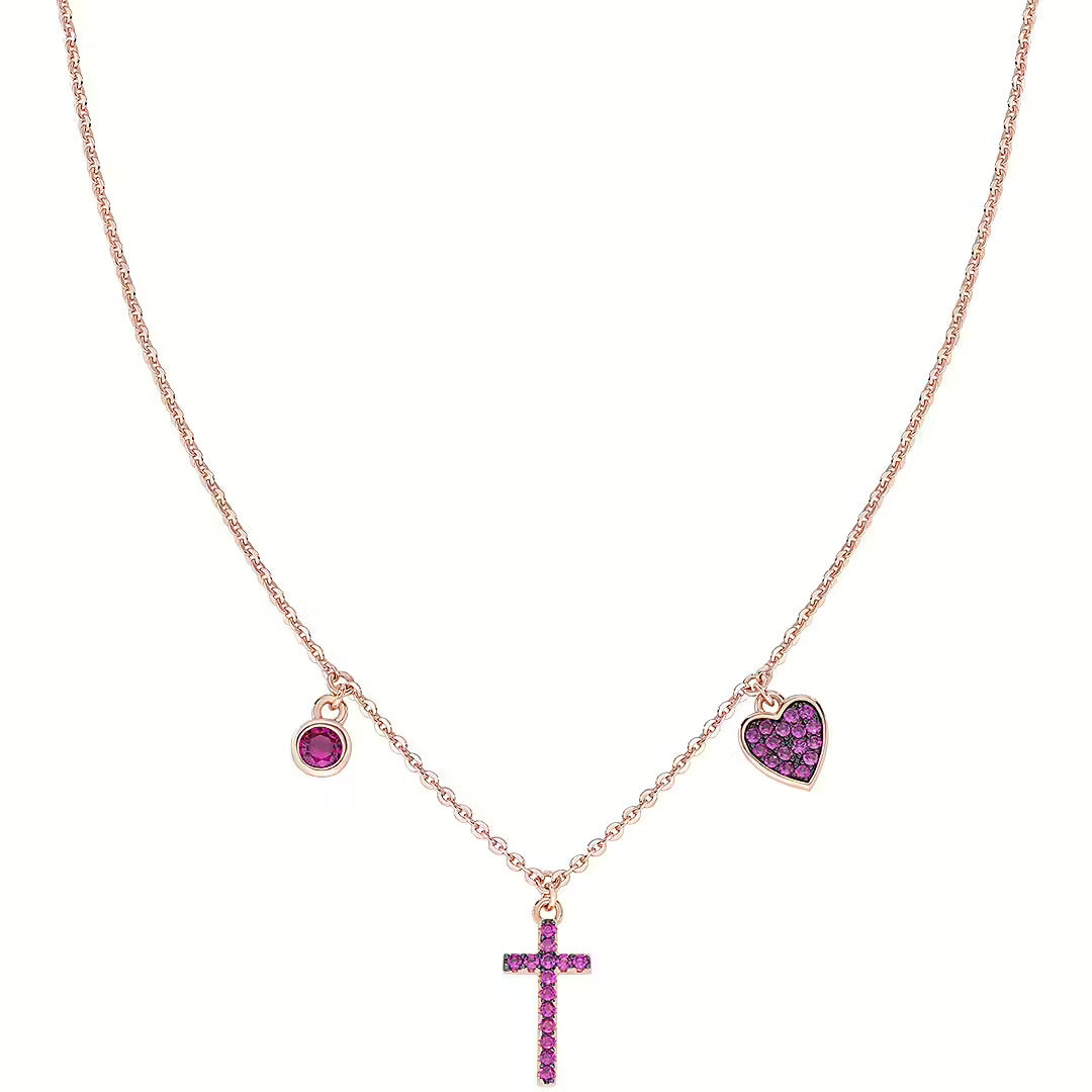 AMEN JEWELRY Mod. CLCRCURRZ featuring a necklace with a cross and heart charm on a delicate chain.