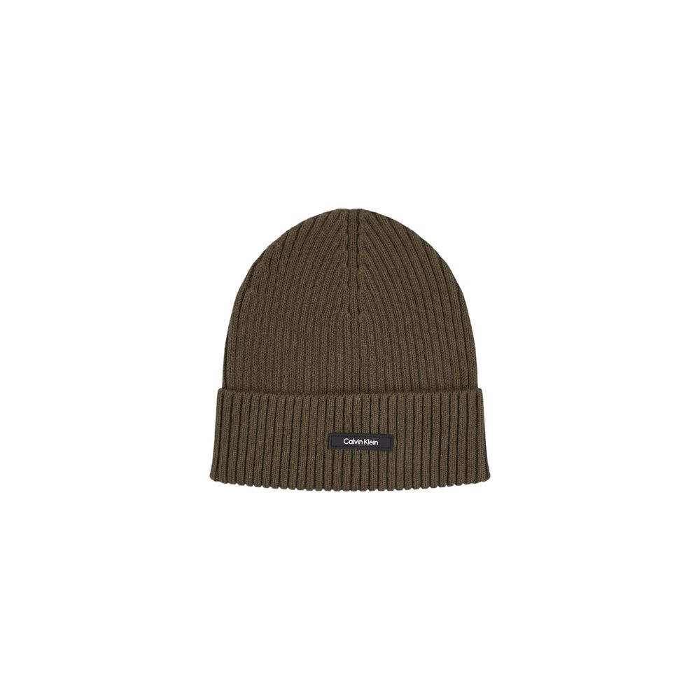 Calvin Klein CLASSIC COTTON RIB BEANIE in brown, organic cotton blend, ribbed design for comfort and warmth.