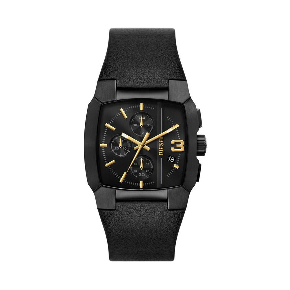 DIESEL Mod. CLIFFHANGER wristwatch with black leather strap, 40mm IP brown stainless steel case, quartz movement, and mineral dial in an official box.