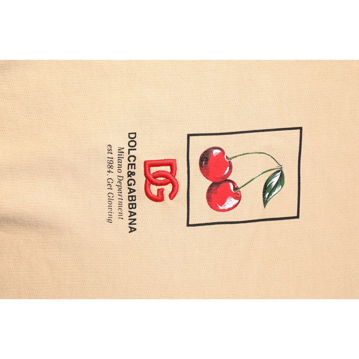 Dolce & Gabbana Beige Cherry Print Crew Neck Pullover Sweater