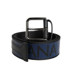 Dolce & Gabbana Black Blue DG Logo Silver Metal Buckle Belt BEL9600-95