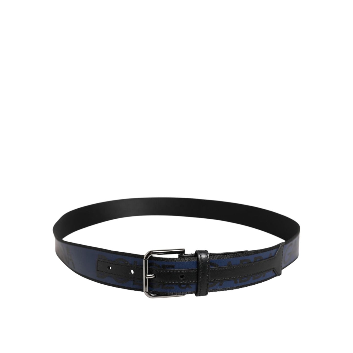 Dolce & Gabbana Black Blue DG Logo Silver Metal Buckle Belt BEL9600-95