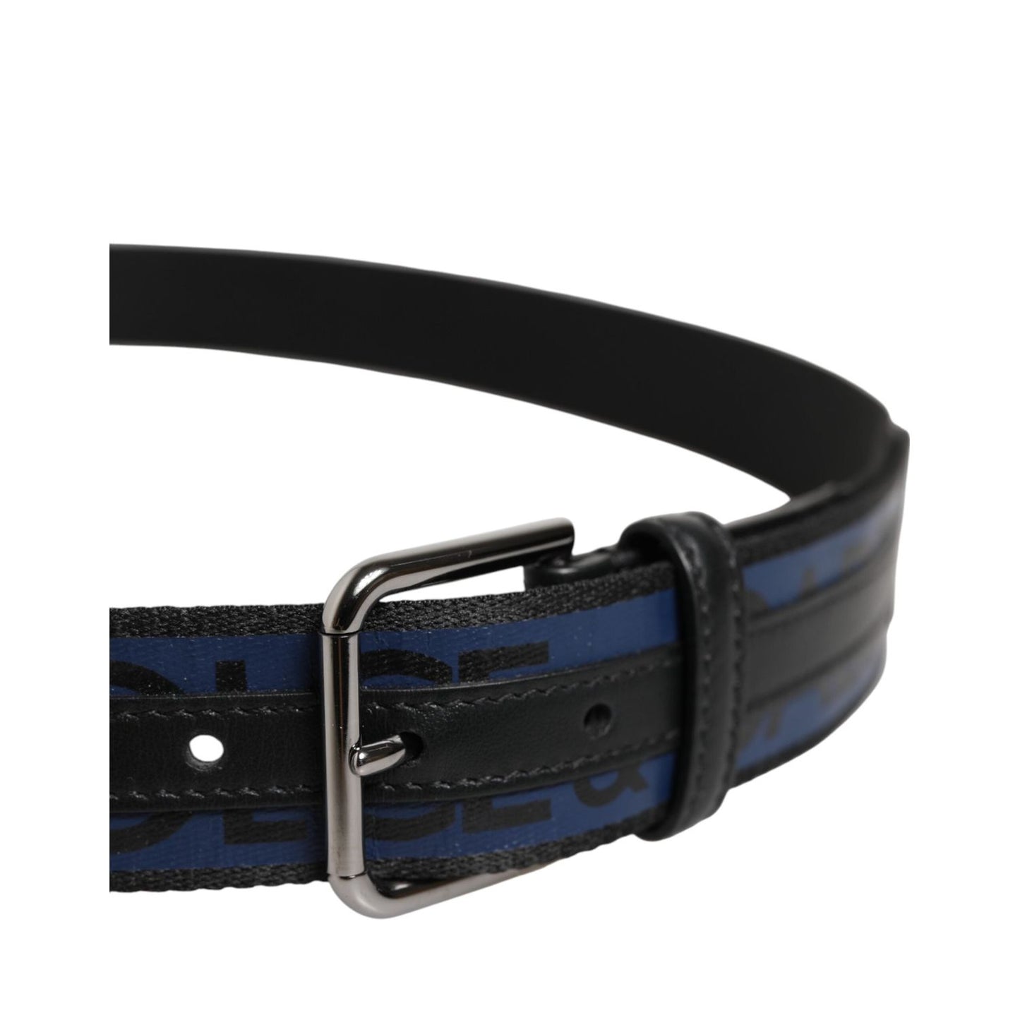 Dolce & Gabbana Black Blue DG Logo Silver Metal Buckle Belt BEL9600-95