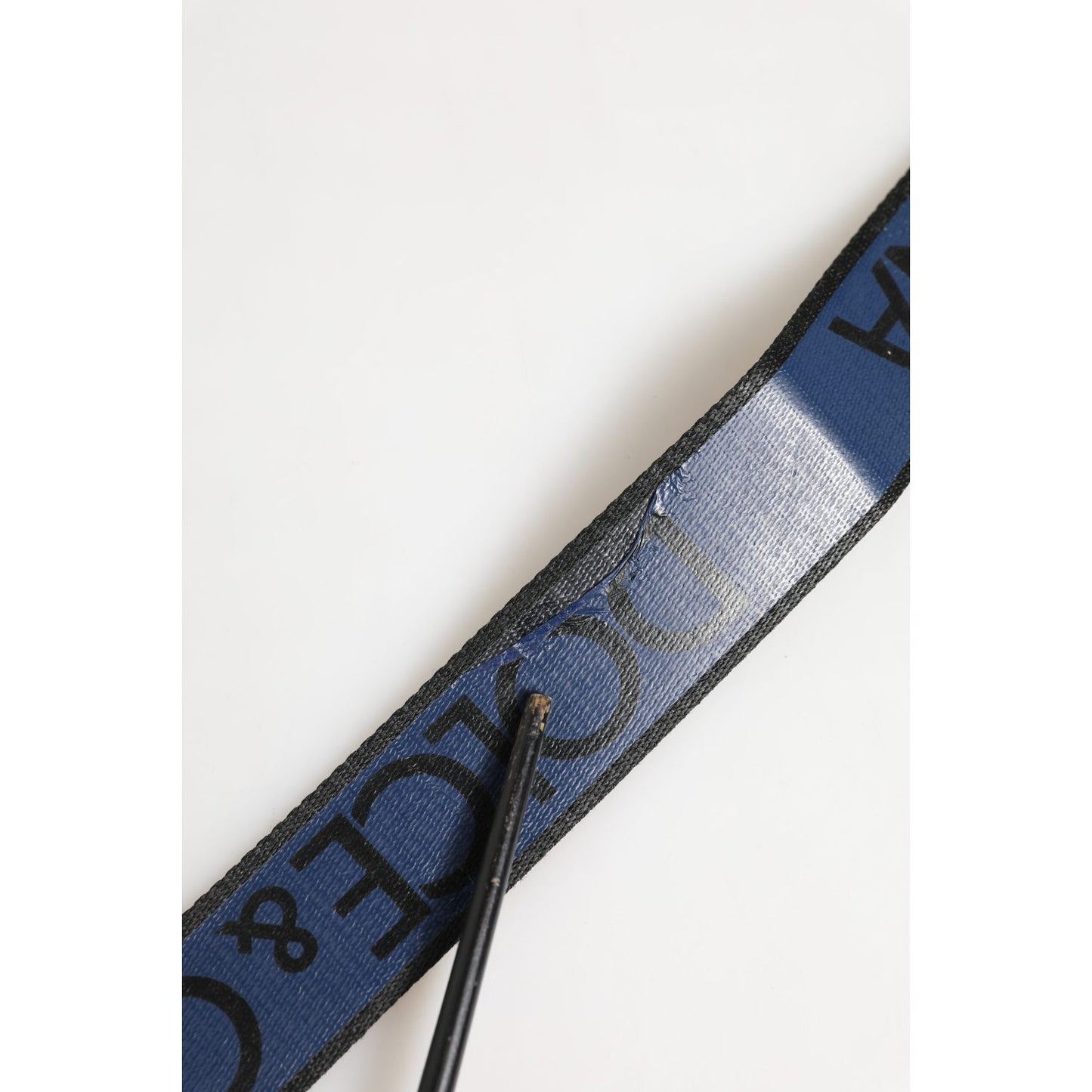 Dolce & Gabbana Black Blue DG Logo Silver Metal Buckle Belt BEL9600-95