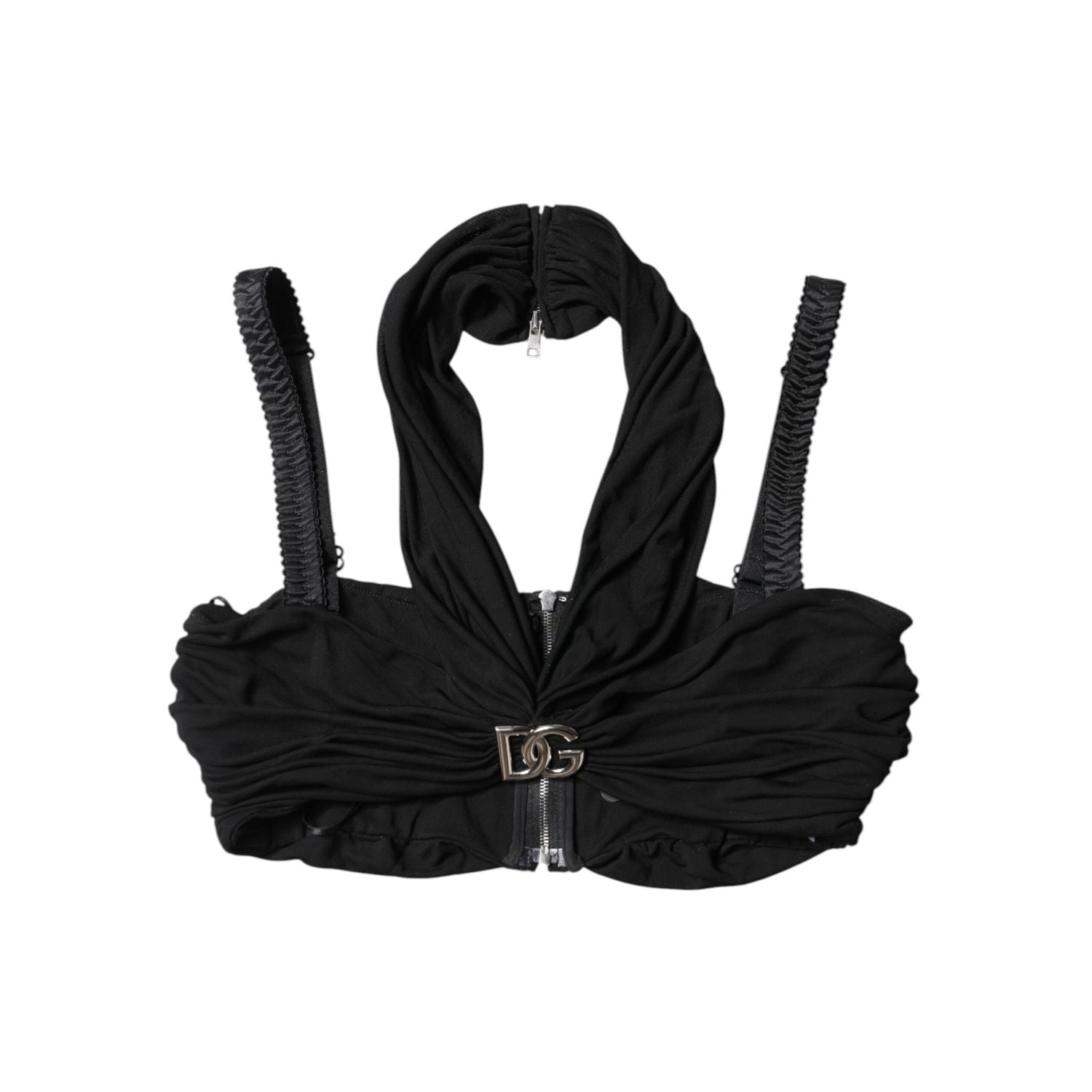 Dolce & Gabbana Black Cropped Viscose Halter Bustier Top