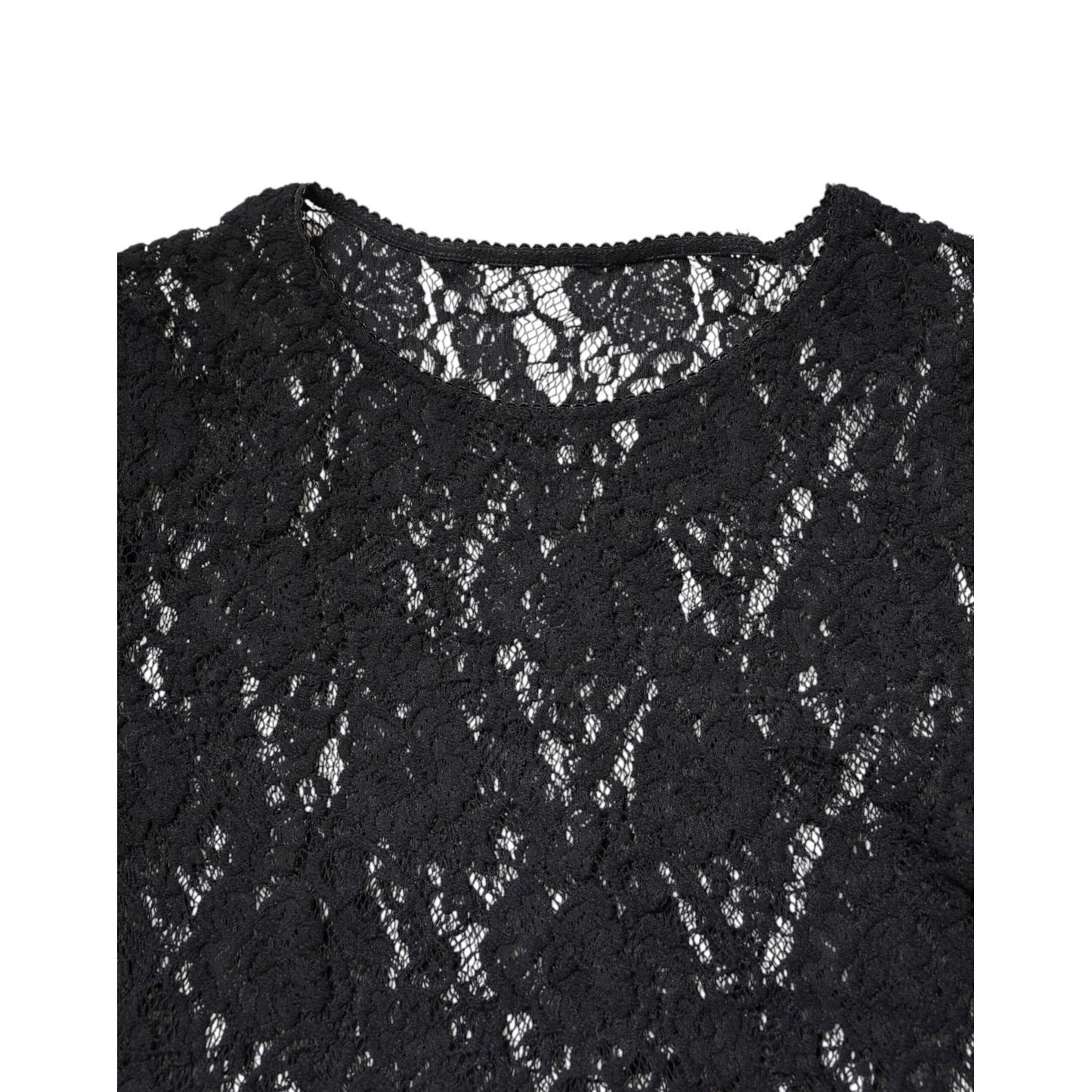 Dolce & Gabbana Black Floral Lace Long Sleeves Pullover Top