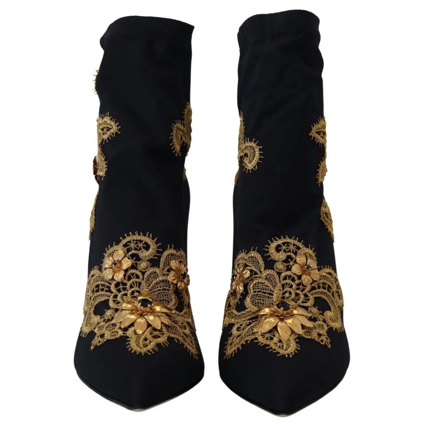 Dolce & Gabbana Black Gold Embroidery Crystal Boots Shoes LA12411-35.5