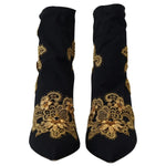 Dolce & Gabbana Black Gold Embroidery Crystal Boots Shoes LA12411-35.5