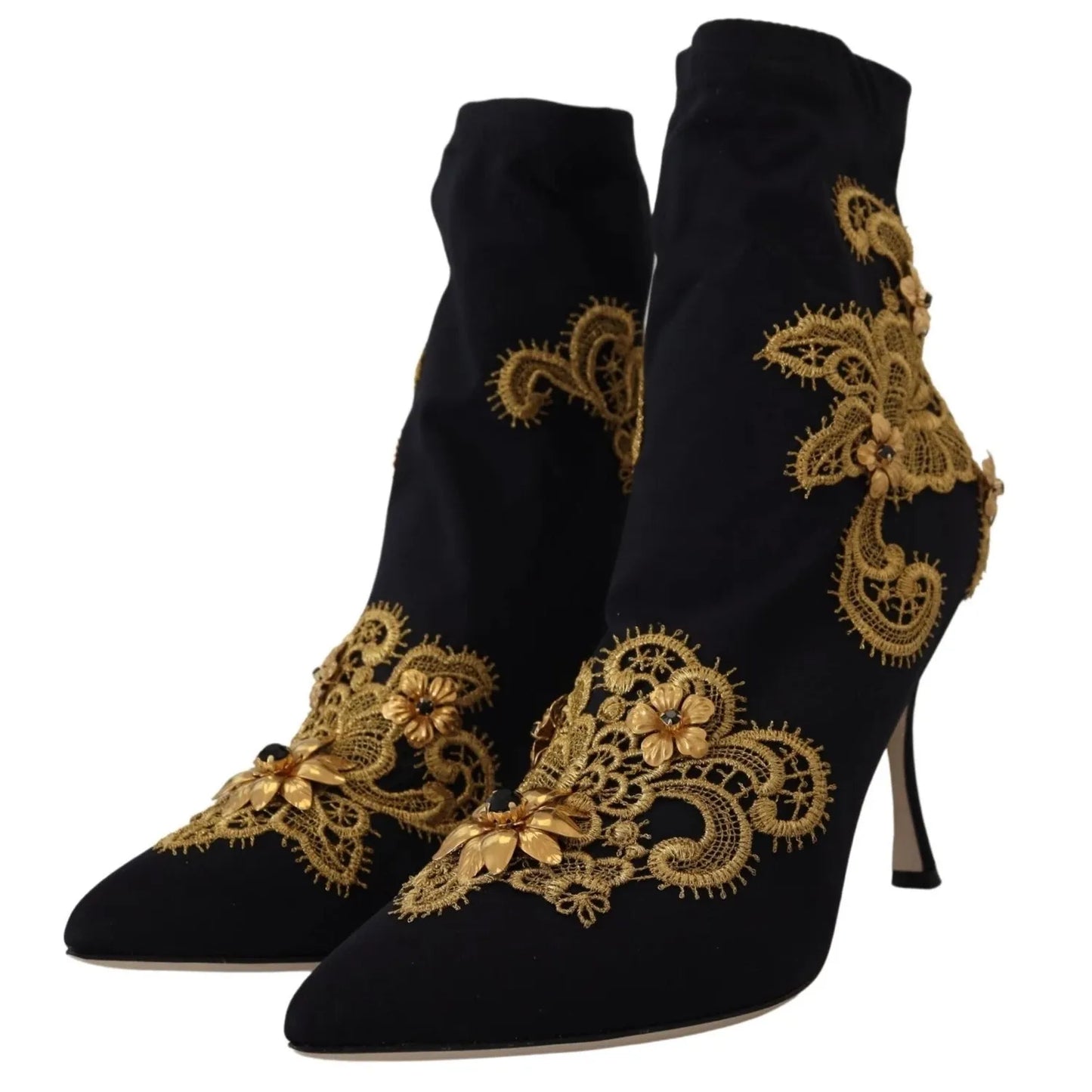 Dolce & Gabbana Black Gold Embroidery Crystal Boots Shoes LA12411-35.5
